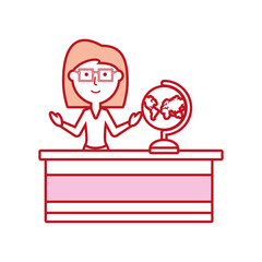 flat line colored teacher  woman over white background  vector illustration