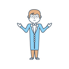 Obraz premium flat line colored teacher man over white background vector illustration