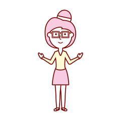 flat line colored teacher  woman over white background  vector illustration