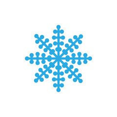 Snowflake icon. Blue silhouette snow flake sign, isolated on white background. Flat design. Symbol of winter, frozen, Christmas, New Year holiday. Graphic element decoration. Vector illustration
