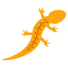 Decorative lizard silhouette on white background.