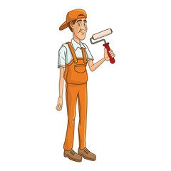 Cartoon worker with tool icon vector illustration graphic design