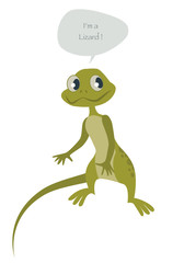 Naklejka premium Cute lizard isolated on white background and speech balloon. Vector Illustration