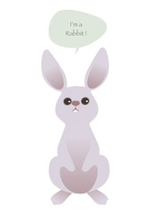 Cute rabbit isolated on white background and speech balloon. Vector Illustration
