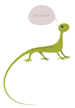 Cute lizard isolated on white background and speech balloon. Vector Illustration