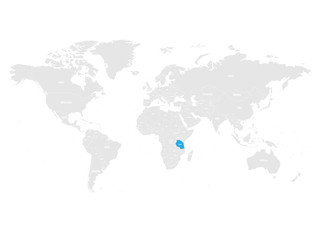 Fototapeta na wymiar Tanzania marked by blue in grey World political map. Vector illustration.