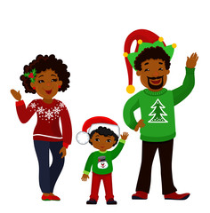 Portrait of a happy Christmas family together. Vector illustration isolated on white background.