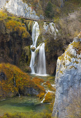waterfall and giant rock in Croatia © sergejson
