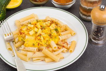 Pasta with pumpkin sauce and saffron