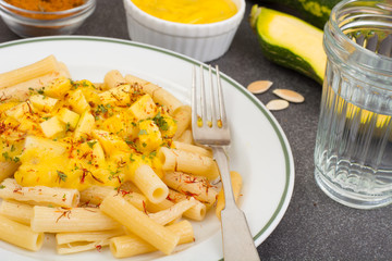 Pasta with pumpkin sauce and saffron