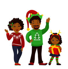 Portrait of a happy Christmas family together. Vector illustration isolated on white background.