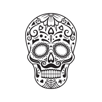 Sugar skull. Black tattoo. Mexican Day of the Dead. Vector illustration.