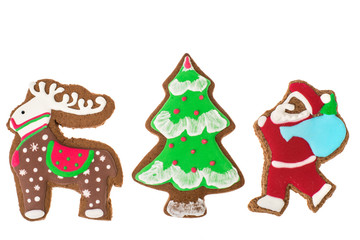 Homemade ginger christmas gingerbread on white background