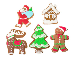 Obraz na płótnie Canvas Homemade ginger christmas gingerbread on white background