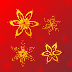 snowflake white gold blue jewelry stones gloss 3D set on red background