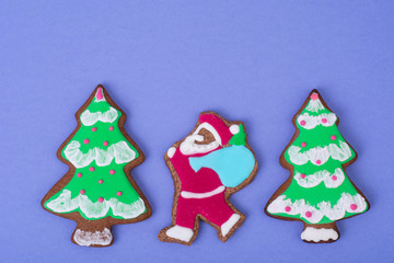 Beautiful and tasty Christmas pastries on bright background