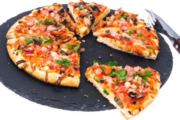Pizza prosciutto with mushrooms and ham