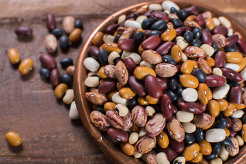 Variety of protein rich colorful raw dried beans