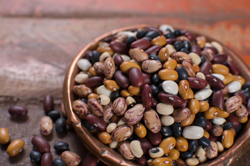 Variety of protein rich colorful raw dried beans