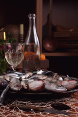 Fisherman catch of the fresh fish ready for preparation in the kitchen