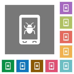 Malicious mobile software square flat icons