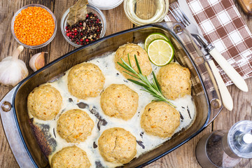 Baked diet balls from minced fish