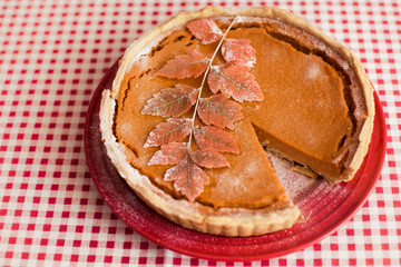 Traditional homemade pumpkin pie for thanksgiving day