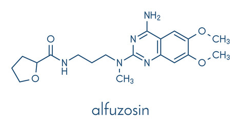 Obraz premium Alfuzosin benign prostate hyperplasia (BPH) drug molecule. Skeletal formula.