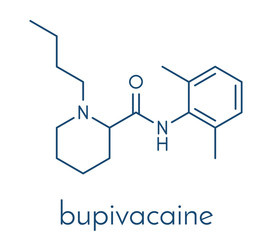 Bupivacaine epidural anesthetic drug molecule (local anesthetic). Skeletal formula.