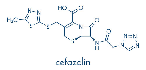 Cefazolin antibiotic drug molecule (cephalosporin, first generation). Skeletal formula.