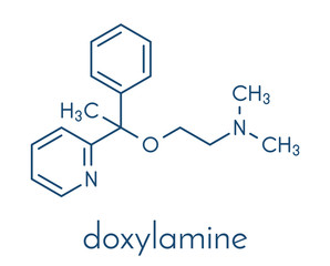 Doxylamine antihistamine drug molecule. Also used as over-the-counter (OTC) sedative. Skeletal formula.