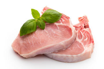 Fresh raw beef steak isolated on white background, top view.