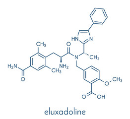 Eluxadoline irritable bowel syndrome (IBS) drug molecule. Skeletal formula.
