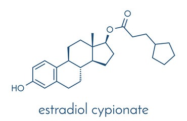 Estradiol cypionate estrogen prohormone molecule. Long-acting, intramuscular injectable prodrug of estradiol. Skeletal formula.