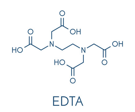 EDTA (ethylenediaminetetraacetic acid) complexing agent molecule. Used in treatment of lead poisoning and in descaling solutions to remove limescale. Skeletal formula.