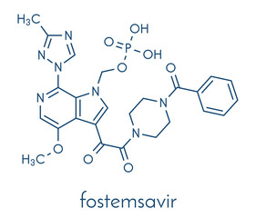 Obraz premium Fostemsavir HIV virus drug molecule. Skeletal formula.