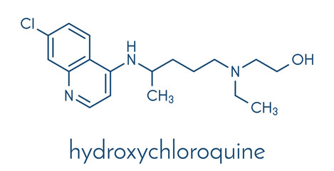 Hydroxychloroquine malaria drug molecule. Skeletal formula.