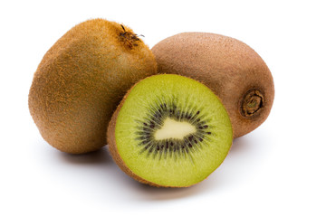 Kiwi fruit and sliced isolated on white background.
