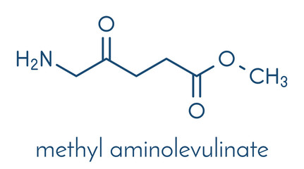 Methyl aminolevulinate non-melanoma skin cancer drug molecule. Used in photodynamic therapy. Skeletal formula.