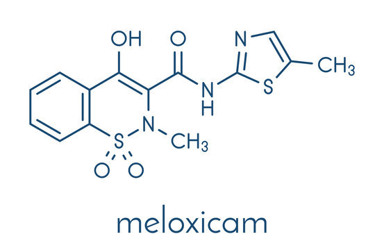 Meloxicam NSAID drug molecule. Skeletal formula.