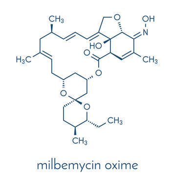 Milbemycin oxime antiparasitic drug molecule (veterinary). Skeletal formula.