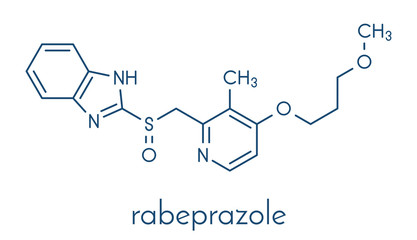 Rabeprazole gastric ulcer drug molecule (proton pump inhibitor). Skeletal formula.
