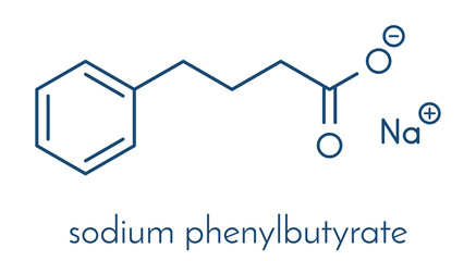 Sodium phenylbutyrate urea cycle disorders drug molecule. Also acts as histone acetylase (HDAc) inhibitor and chemical chaperone. Skeletal formula.