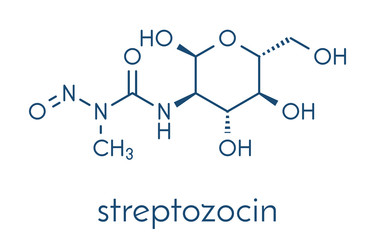 Streptozotocin cancer drug molecule. Used in treatment of metastatic cancer of the pancreatic islet cells. Skeletal formula.