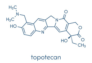 Fototapeta premium Topotecan cancer drug molecule (topoisomerase I inhibitor). Skeletal formula.