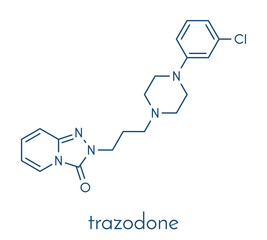 Trazodone antidepressant, hypnotic and anxiolytic drug molecule. Skeletal formula.
