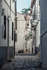 Fototapeta premium Old narrow street perspective at Albayzin district in Granada city, Spain
