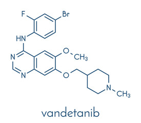 Vandetanib cancer drug molecule (kinase inhibitor). Skeletal formula.