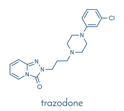 Trazodone antidepressant, hypnotic and anxiolytic drug molecule. Skeletal formula.