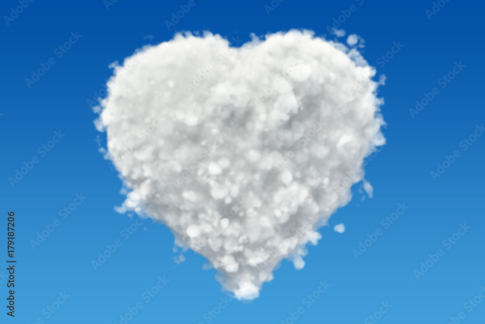 Poster heart from clouds in the sky, 3d rendering